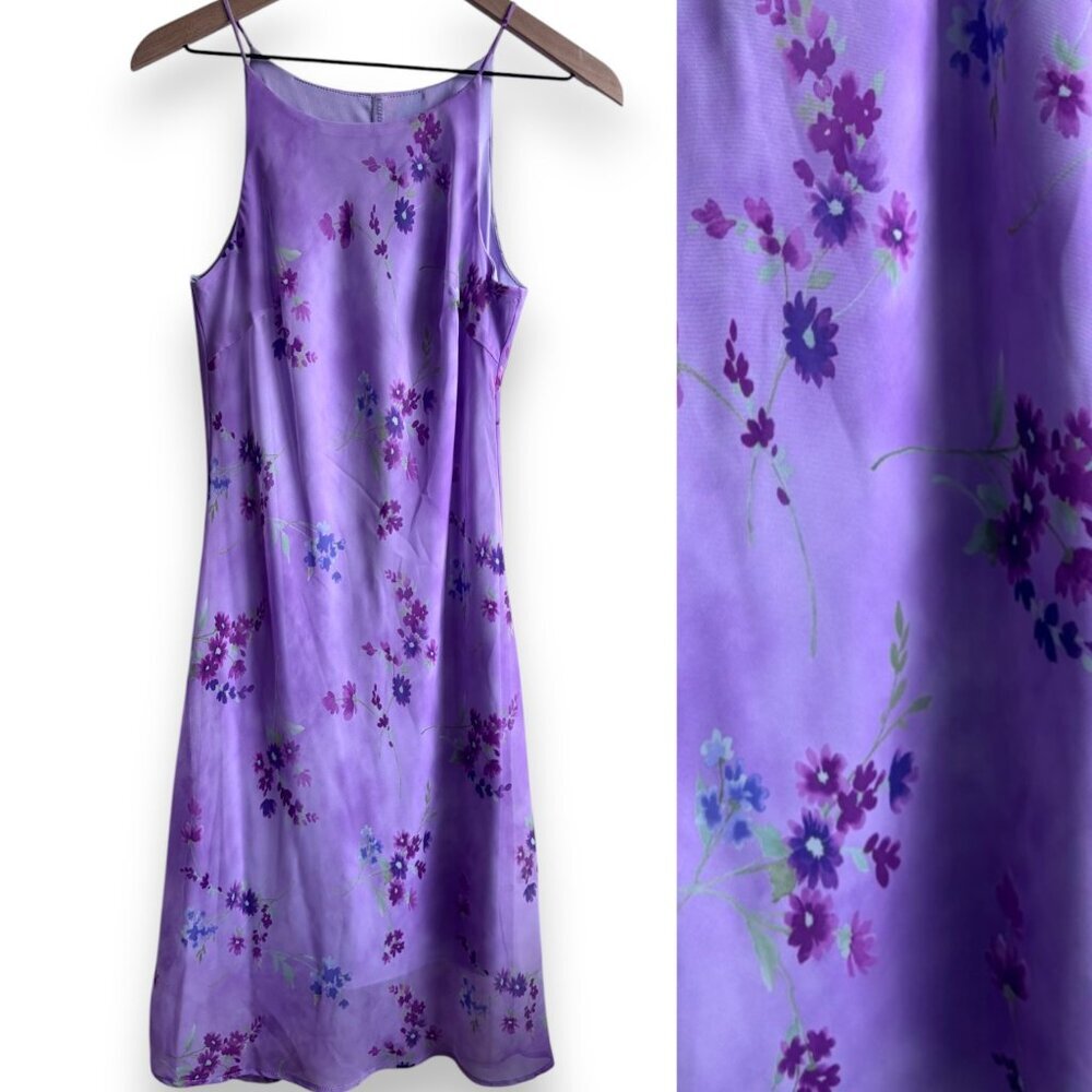 Vintage Steppin Out Pastel Purple Floral Slip Dress Size 9/10 y2k Cottagecore